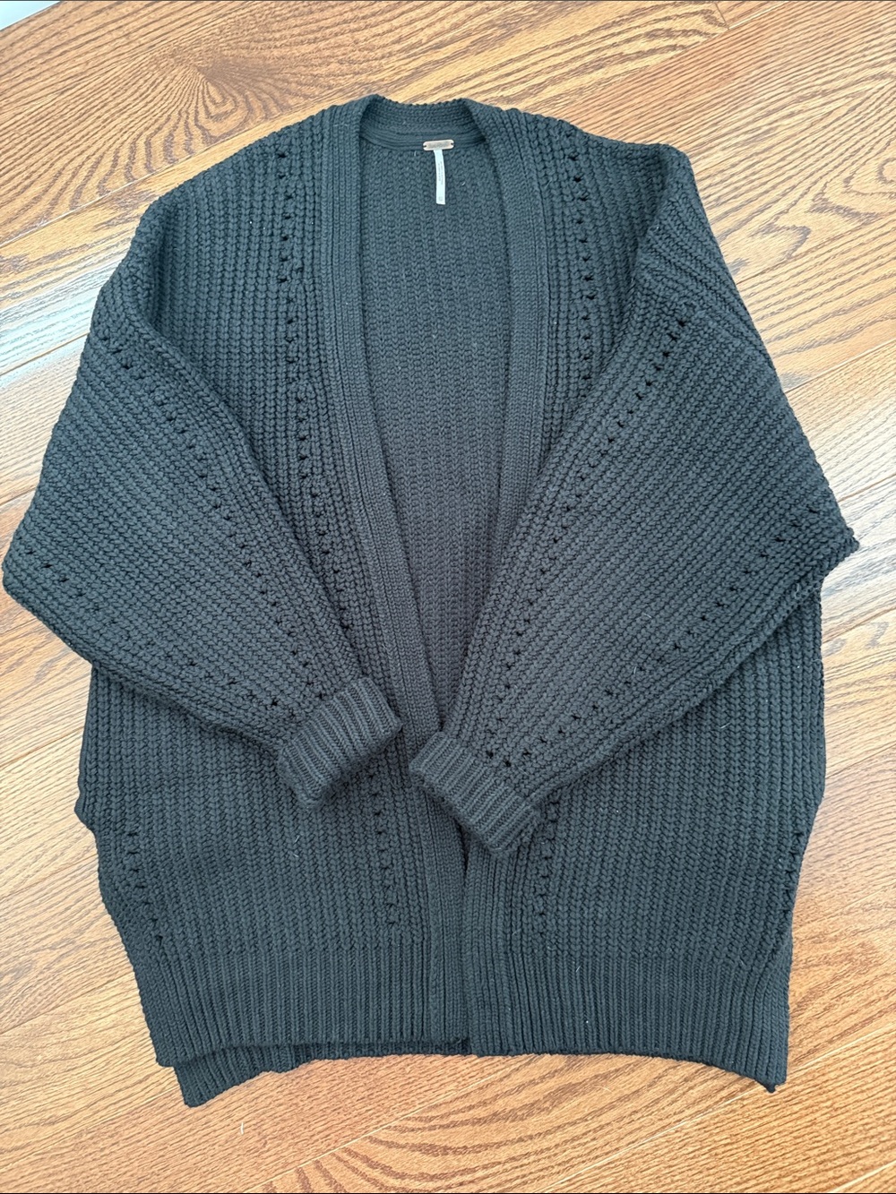 Free People Black Chunky Open-Front Knit Cardigan XS